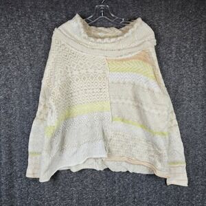 Free People Patchwork Sweater Womens Medium Cream Mixed Knit Cowl Neck Boho